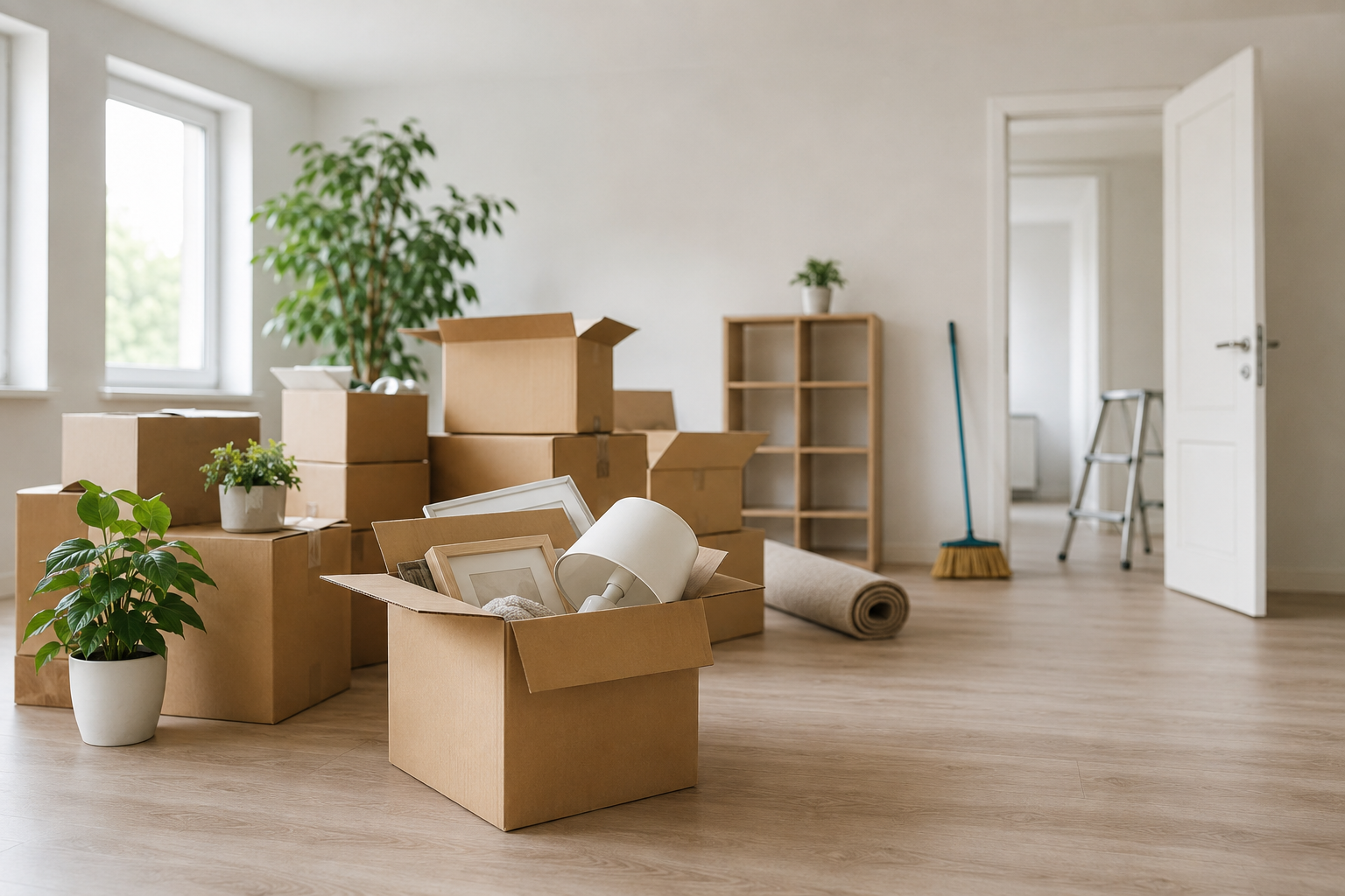 Wohnung mit Umzugskartons vor der Entrümpelung